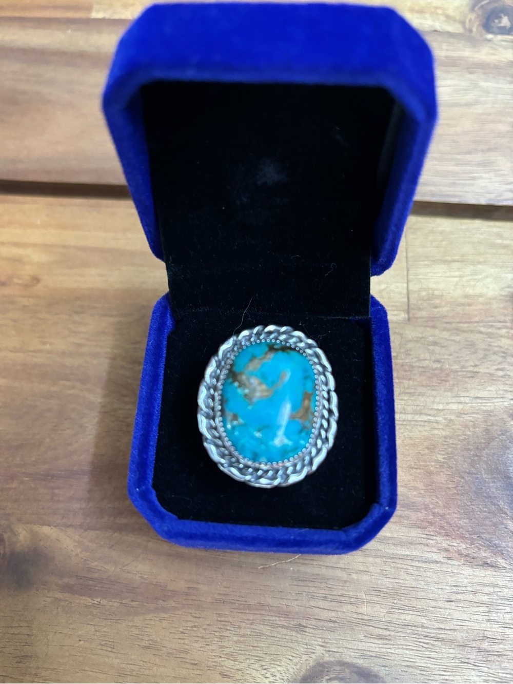 Vintage Turquoise Ring - signed VR Size 12
